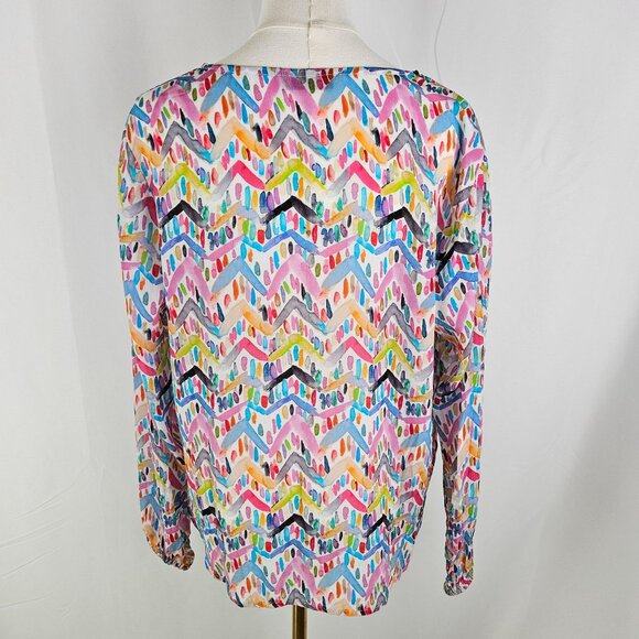 APNY Blouse Silk Blend Multicolor Artsy Print Long Sleeve Medium - Picture 3 of 10